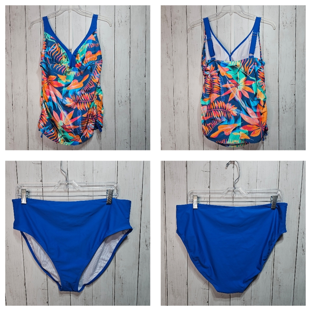 NWOT Your Best Look Women's 2 Piece Blue Floral Print Swimsuit Size 18W.